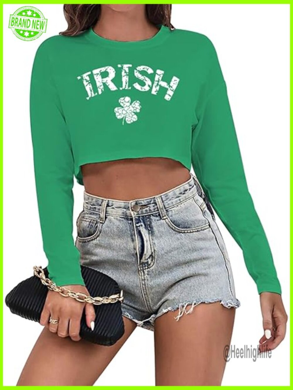 St Patrick's Day Crop Top Snail Graphic Long Sleeve Crew Neck Tee